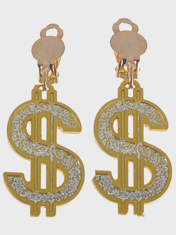 Clip On Dollar Sign Costume Earrings